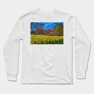 Sunflower Field Country Landscape Long Sleeve T-Shirt